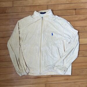 Polo Ralph Lauren Vintage Terry Cloth Zip Up Jacket Cream Yellow Blue Pony Logo